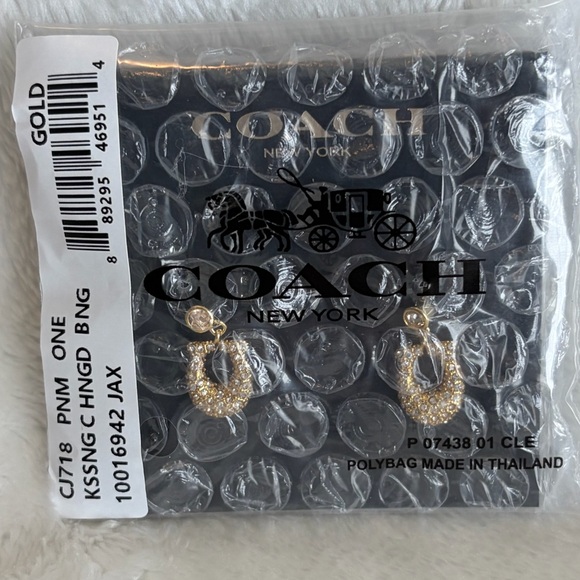 Coach Gold Crystal Pavé C Drop Earrings CJ718 NWT - Picture 3 of 3
